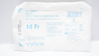 Vyaire 4894T AirLife Tri-Flo Suction Cath-N-Glove Kit with Basin & Gloves 14Fr